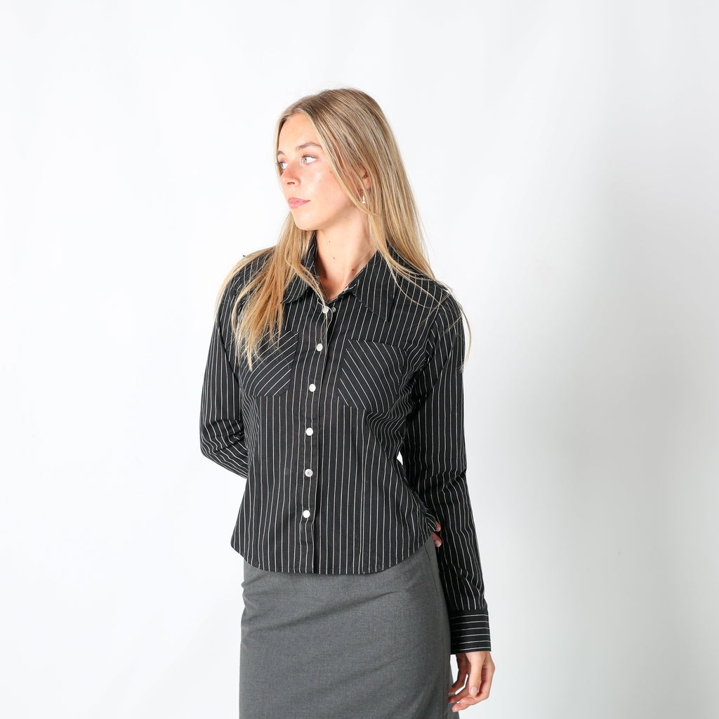 Black 90s Miss Petrolio Shirt Pinstripe (S)
