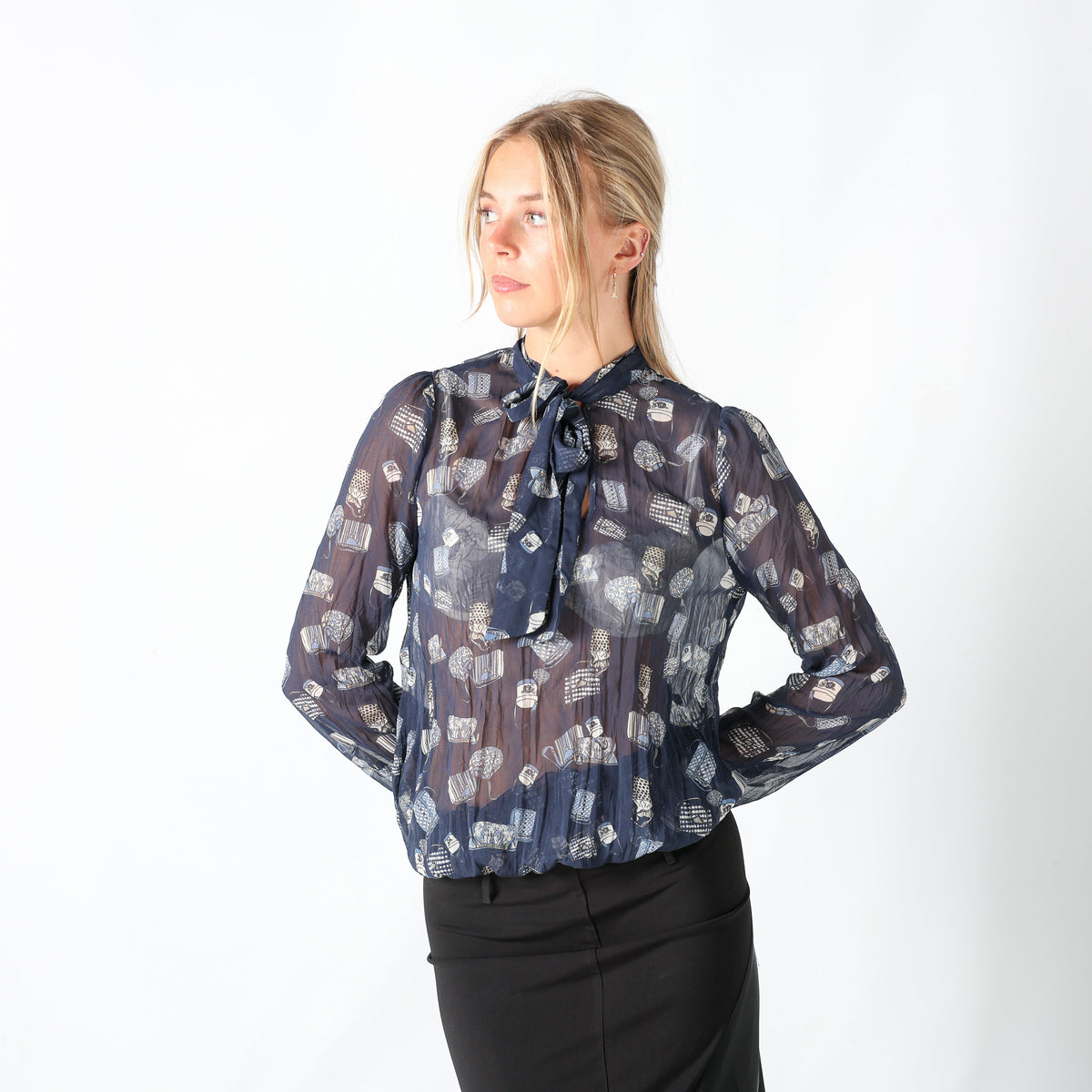 Navy Blue Y2K Motivi Blouse (M)