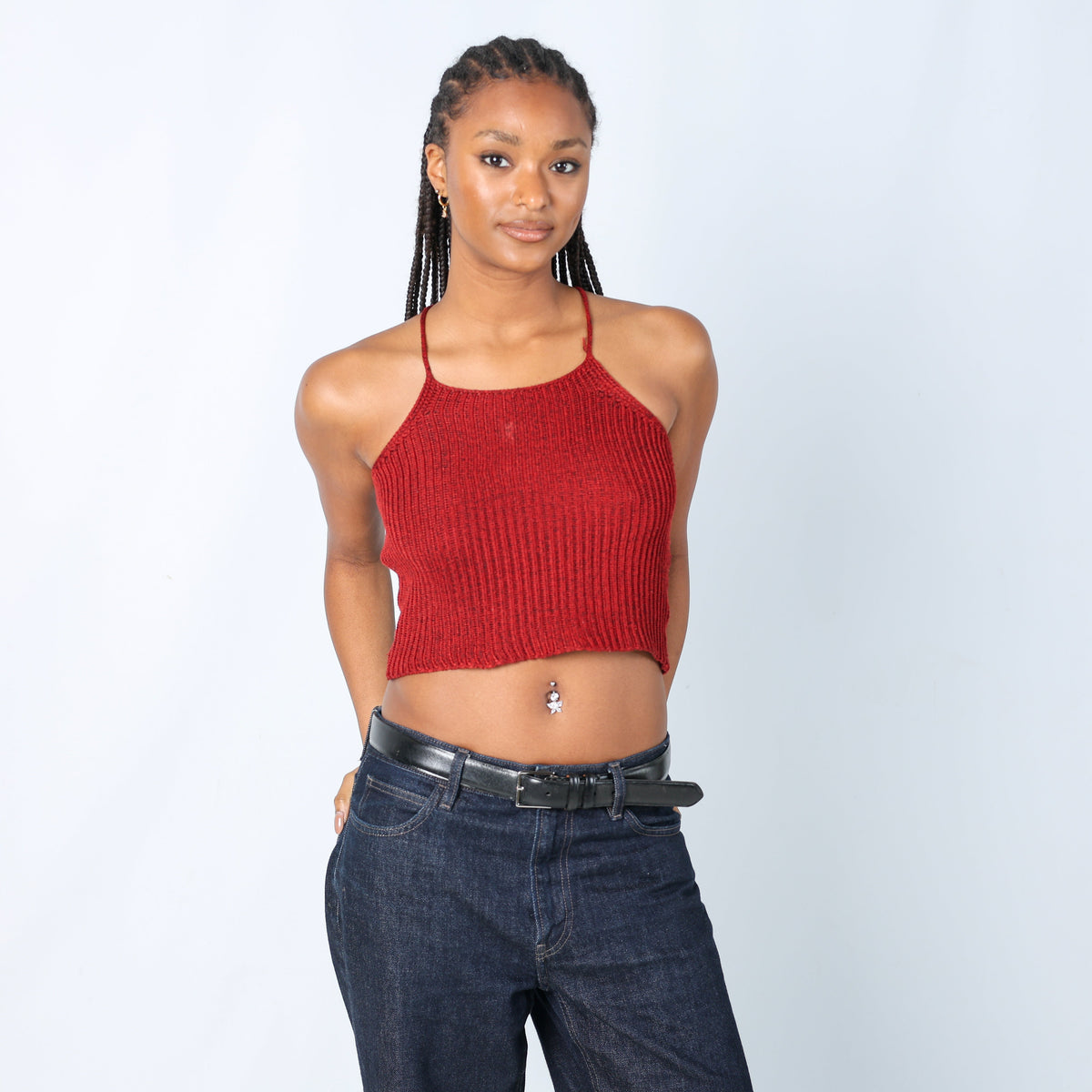 Burgundy Red Y2K Woven Top (S)