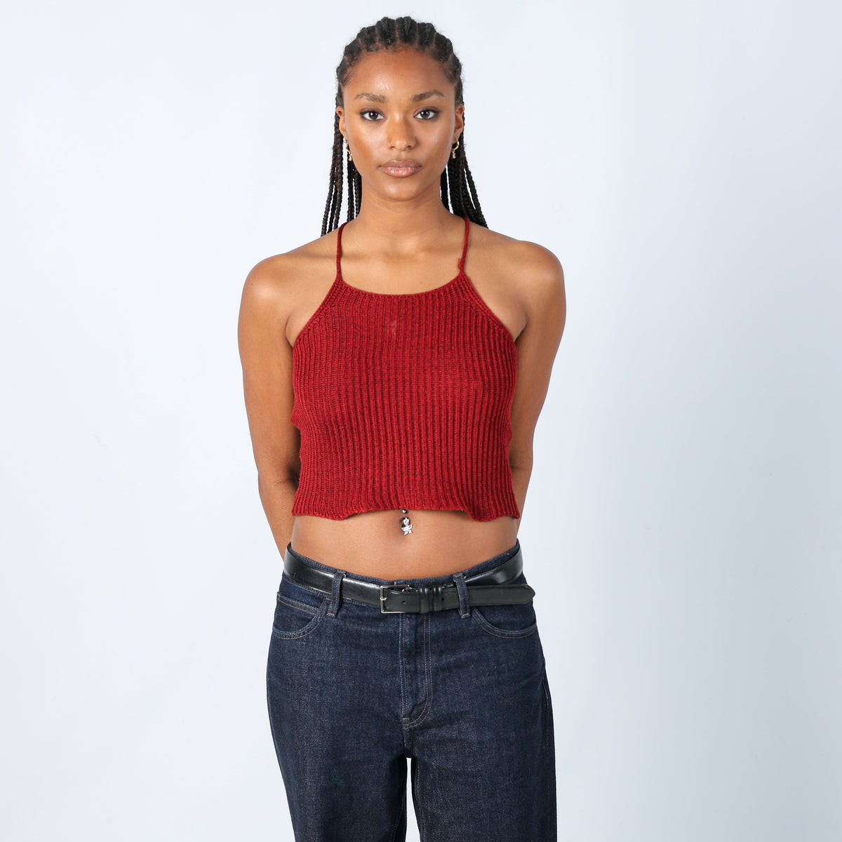 Burgundy Red Y2K Woven Top (S)