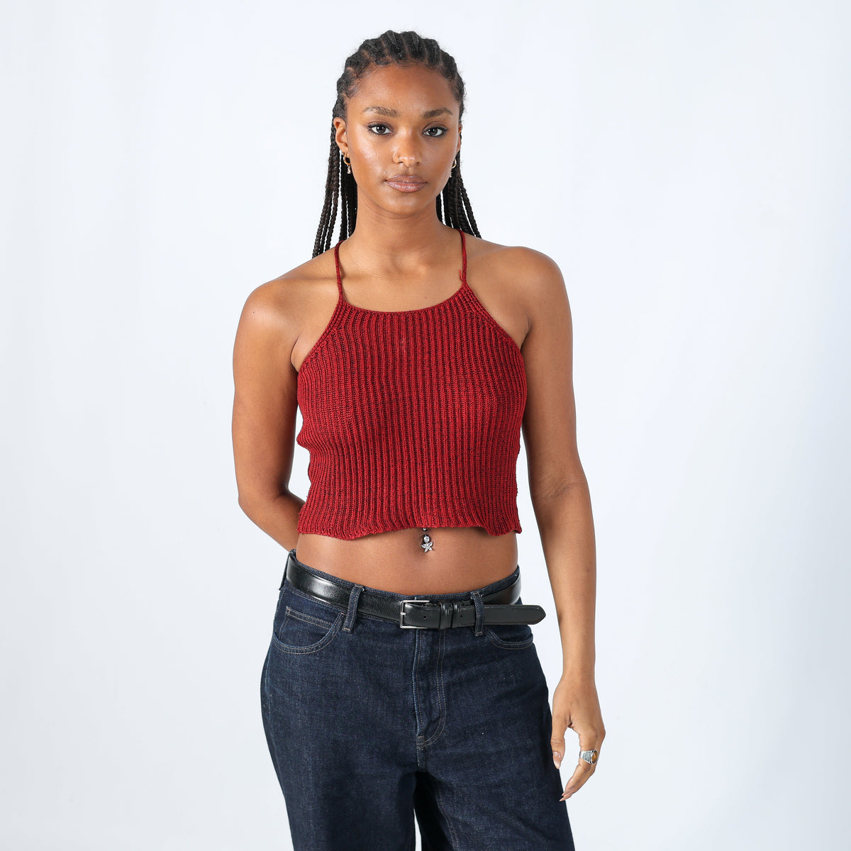 Burgundy Red Y2K Woven Top (S)