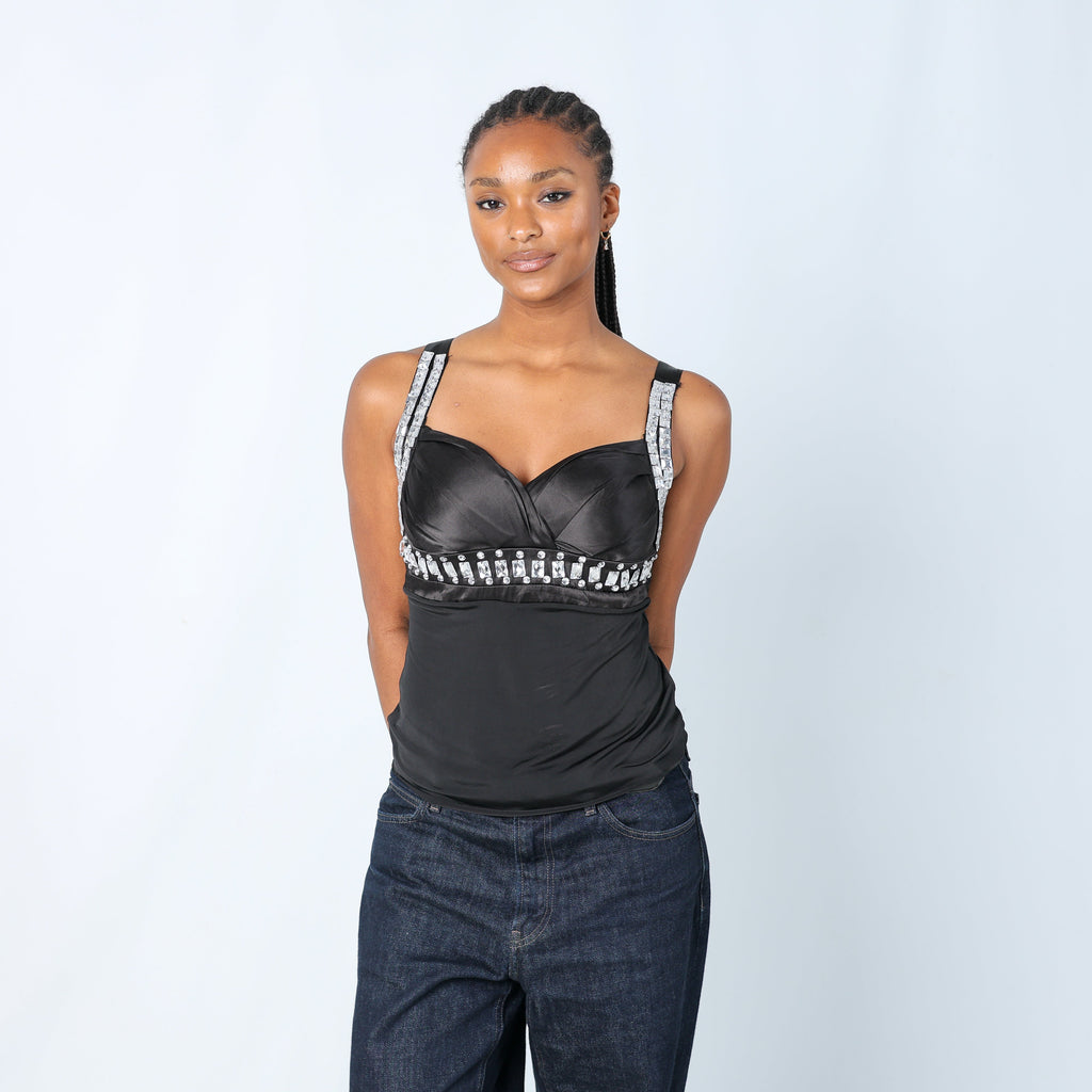 Black Y2K Cami Padded Embellished (S)