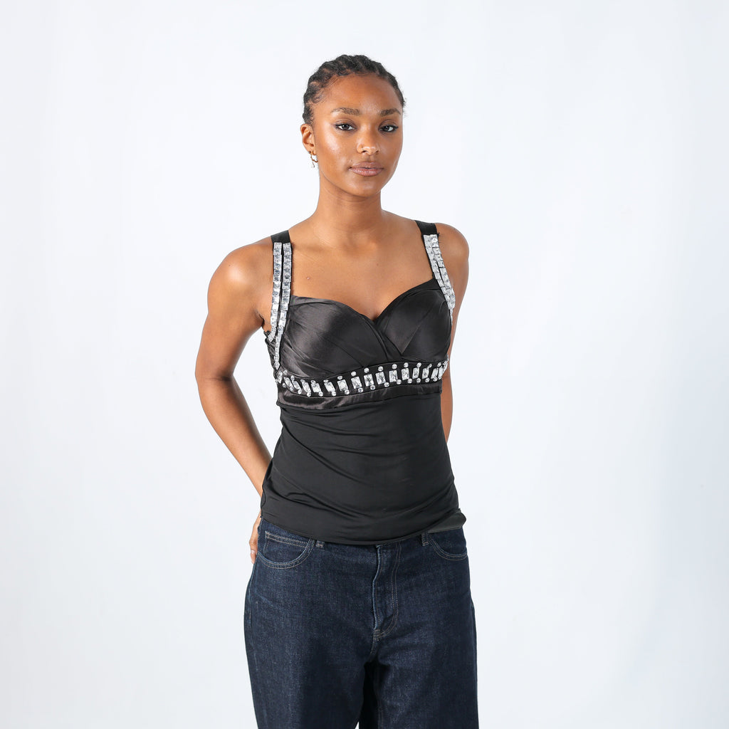 Black Y2K Cami Padded Embellished (S)