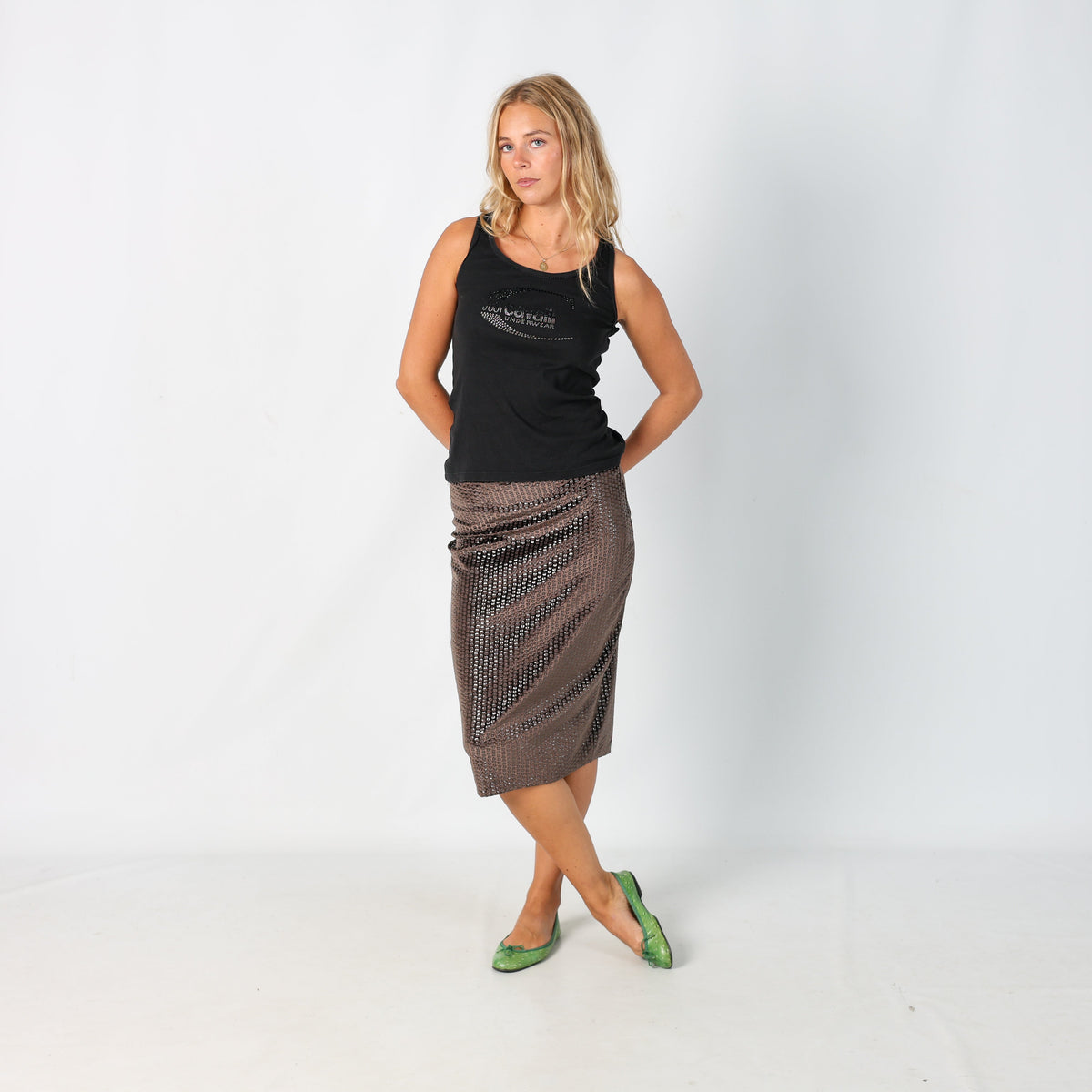 Brown Y2K Woven Midi Skirt Sequin (S)