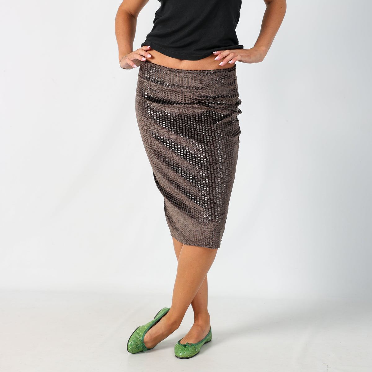 Brown Y2K Woven Midi Skirt Sequin (S)