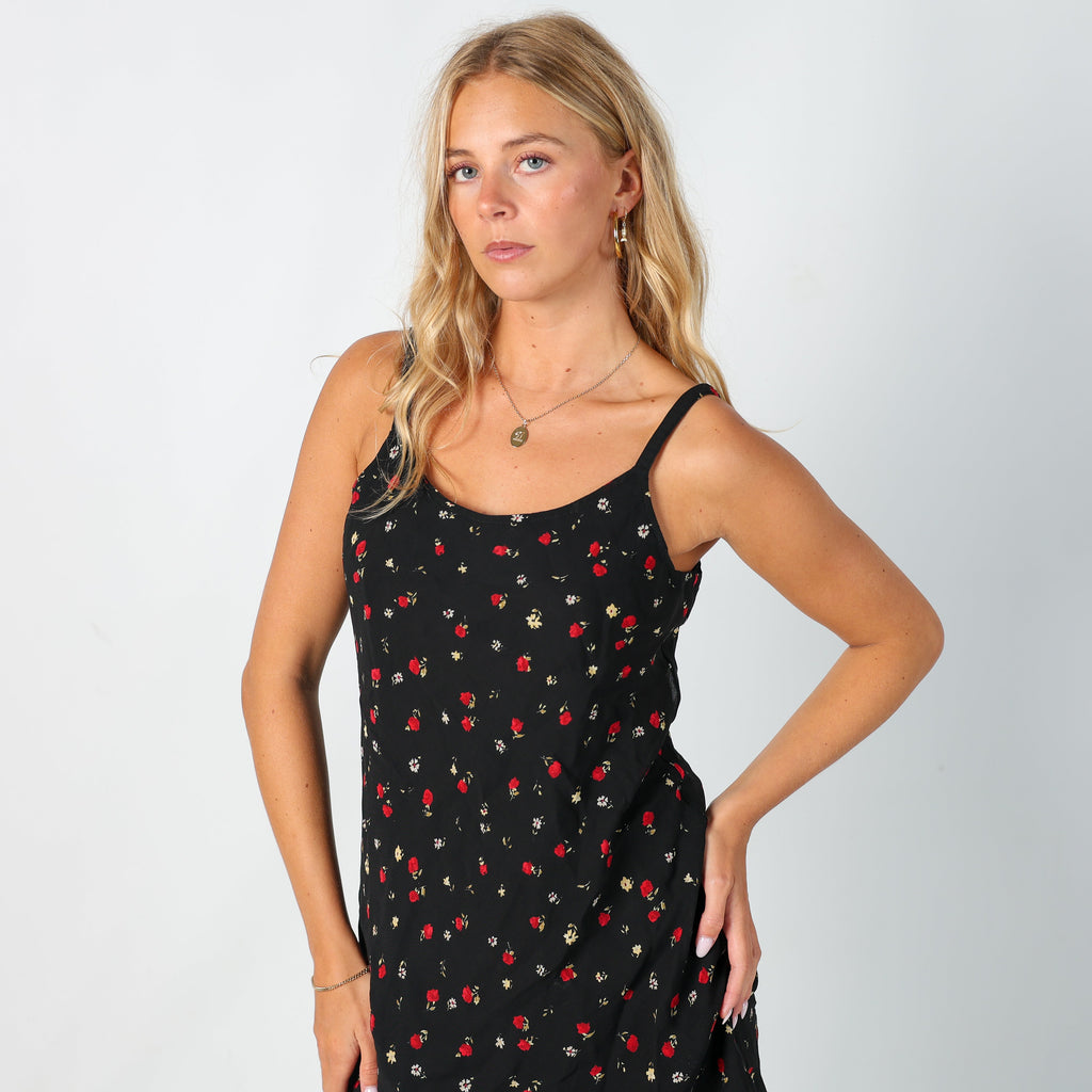 Black Y2K Printed Woven Maxi Dress Floral (S)