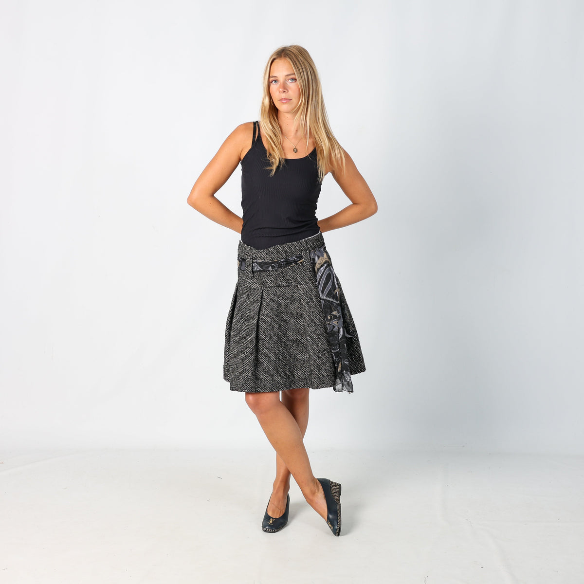 Grey Y2K Cop Copine Woven Midi Skirt (M)