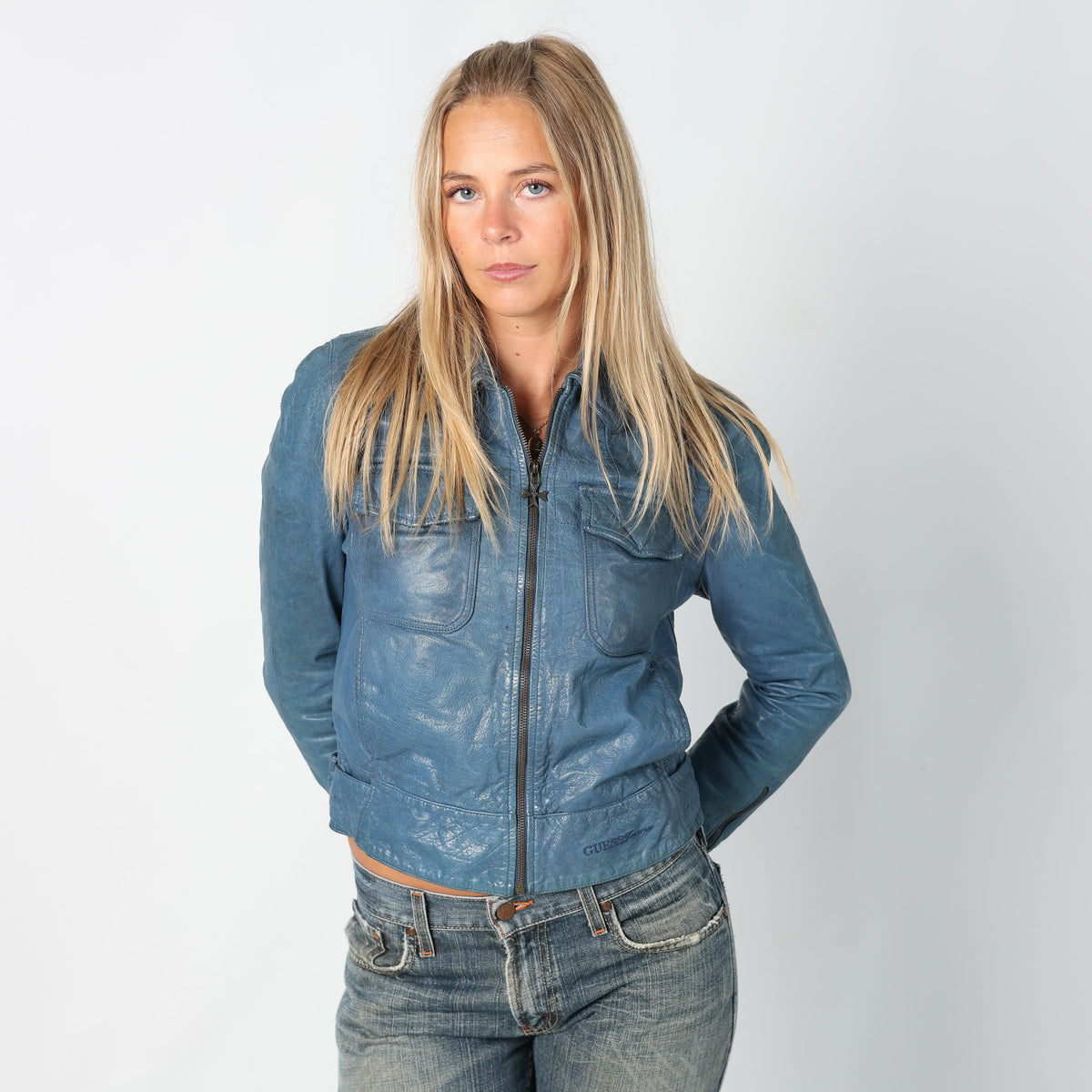 Blue 90s Guess Jeans Leather Jacket (S)