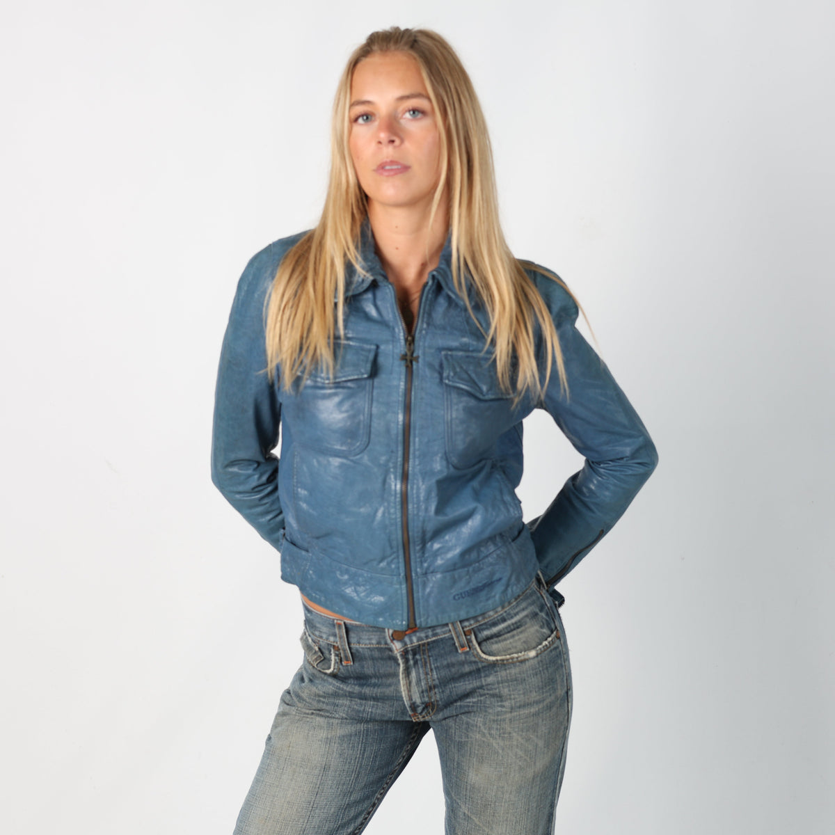 Blue 90s Guess Jeans Leather Jacket (S)