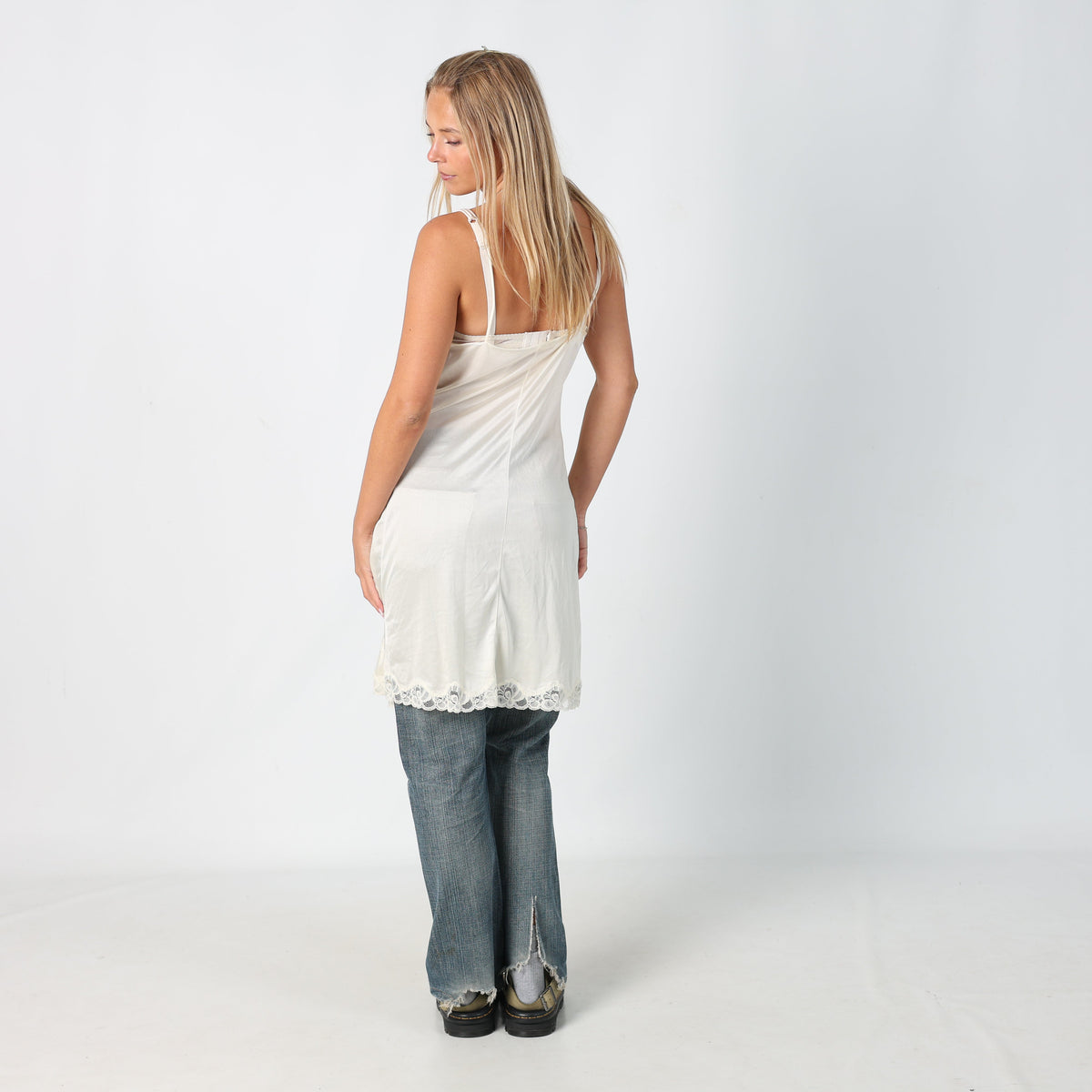 Cream Y2K Slip Dress Sheer (M)