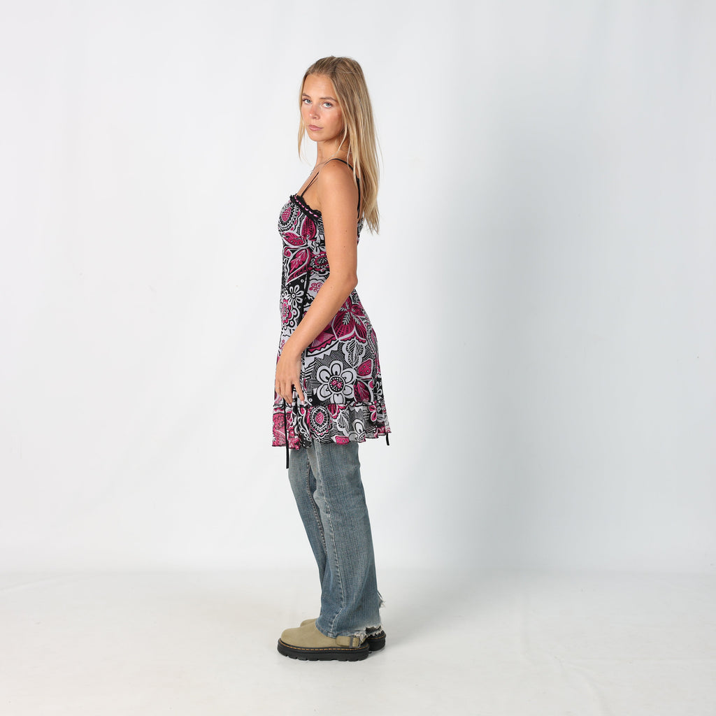 Black Y2K Woven Midi Dress Floral (S)