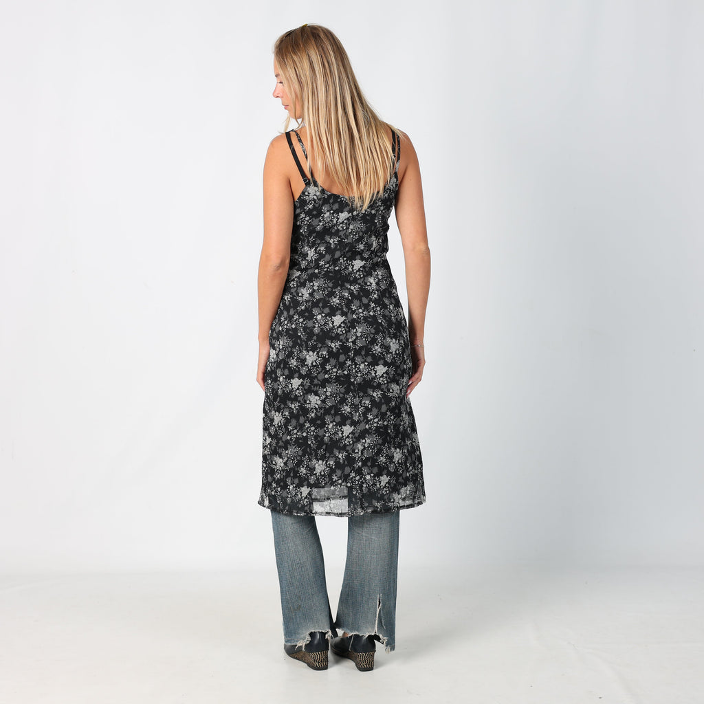 Black Y2K Motivi Printed Woven Midi Dress Floral (M)