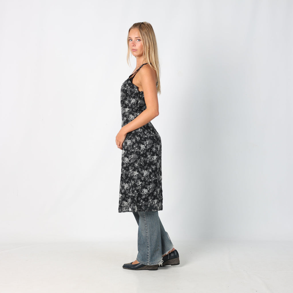 Black Y2K Motivi Printed Woven Midi Dress Floral (M)