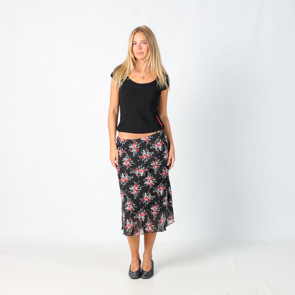 Black Y2K Woven Maxi Skirt Floral (M)