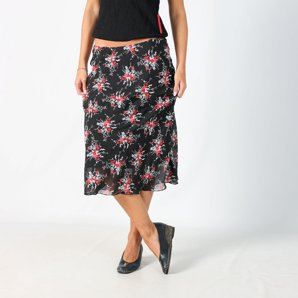 Black Y2K Woven Maxi Skirt Floral (M)