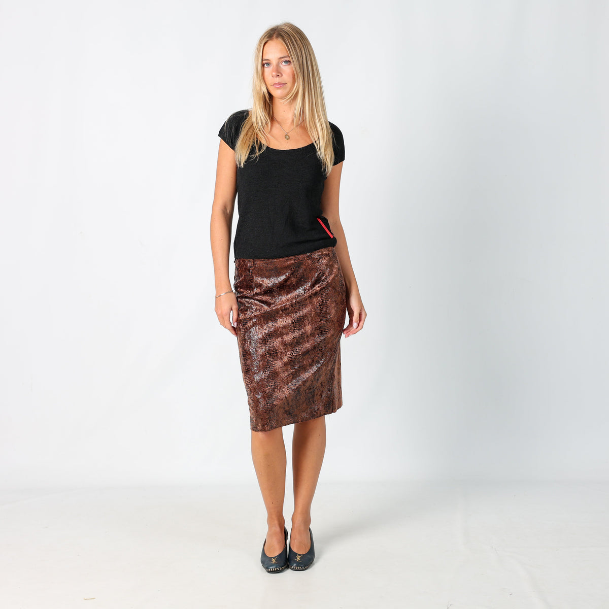 Brown Y2K Woven Midi Skirt (S)
