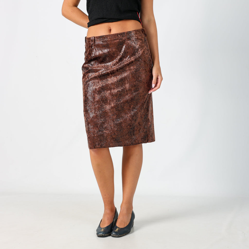 Brown Y2K Woven Midi Skirt (S)