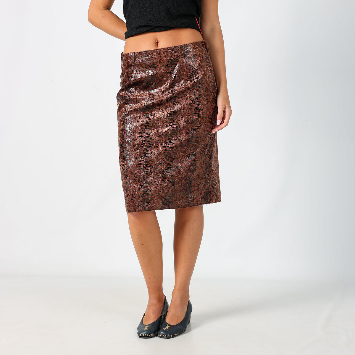 Brown Y2K Woven Midi Skirt (S)