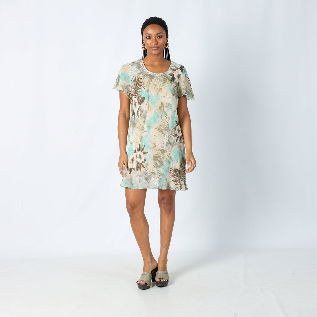 Turquoise Y2K Printed Woven Midi Dress Floral (M)