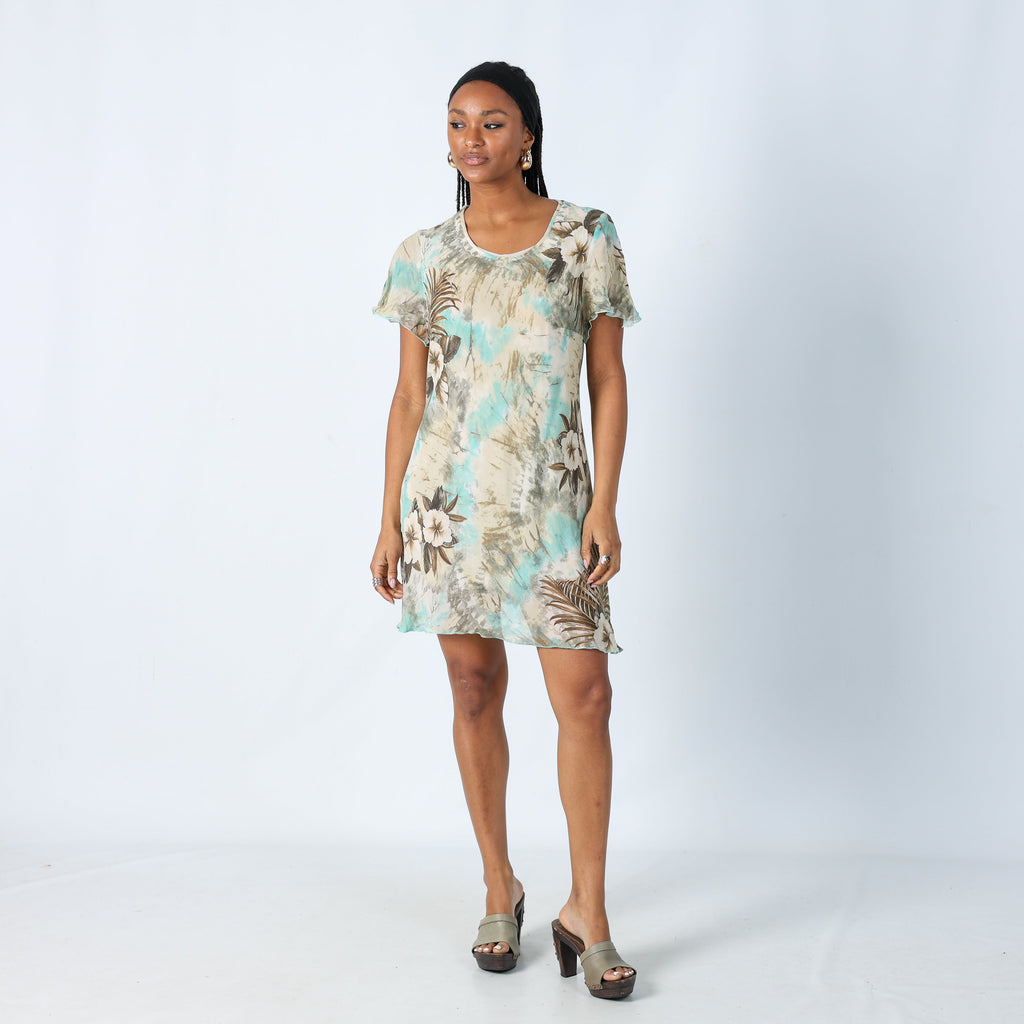 Turquoise Y2K Printed Woven Midi Dress Floral (M)