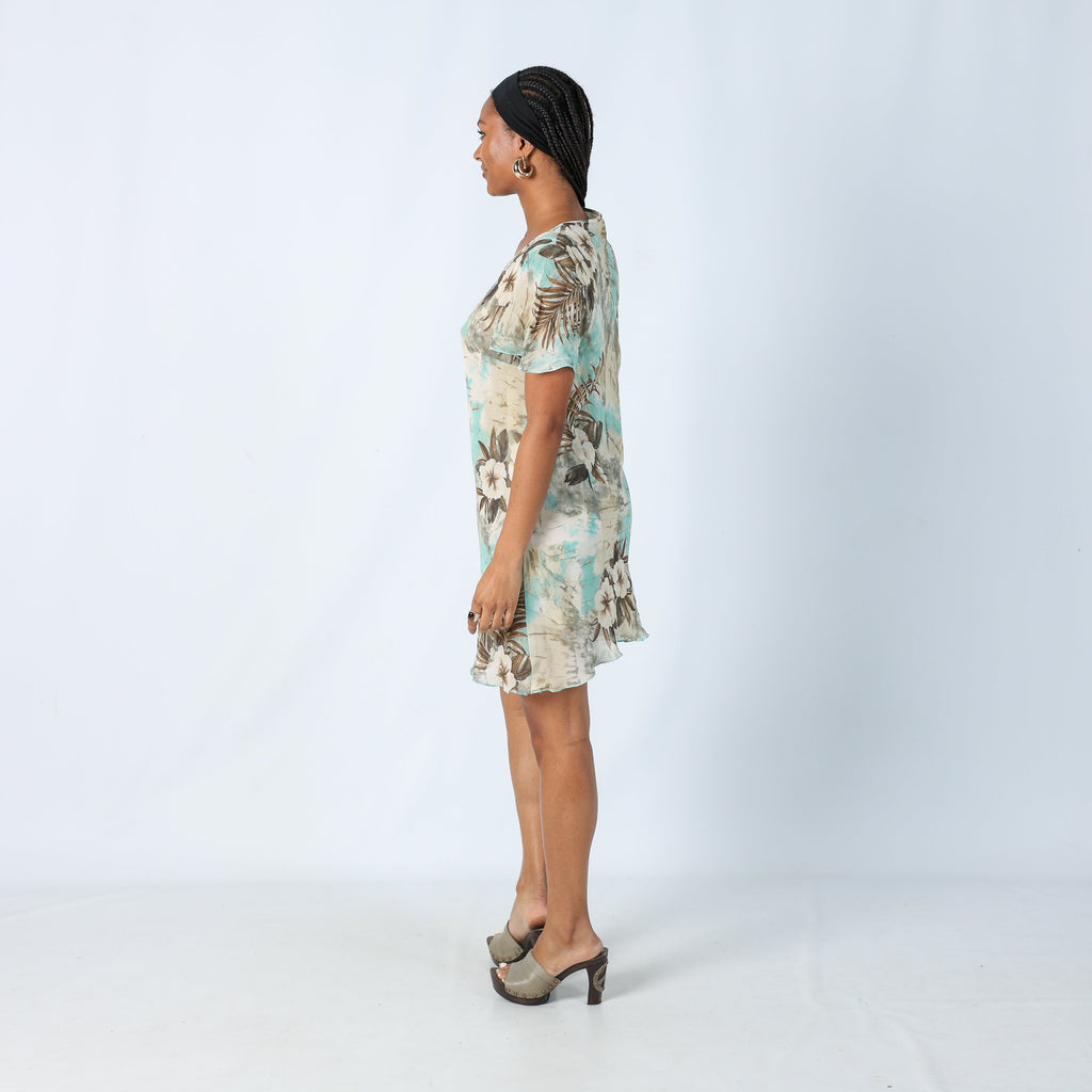 Turquoise Y2K Printed Woven Midi Dress Floral (M)