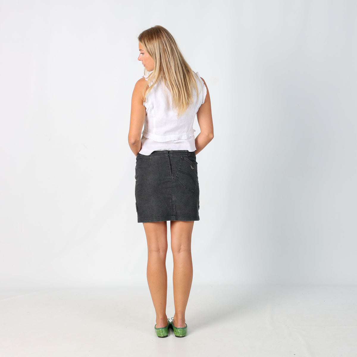 Charcoal Grey Y2K Armani Denim Midi Skirt (S)