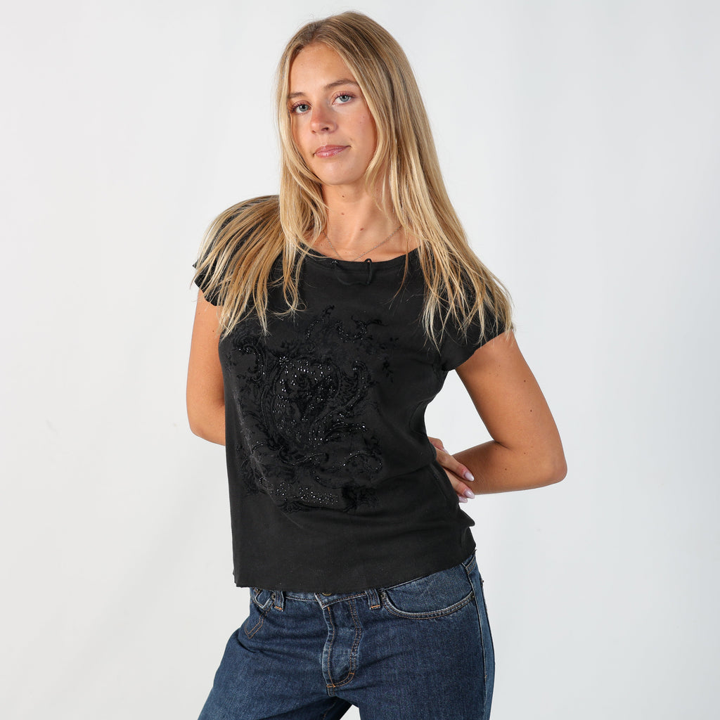 Black Y2K Lauren Ralph Lauren T-shirt Beaded (S)