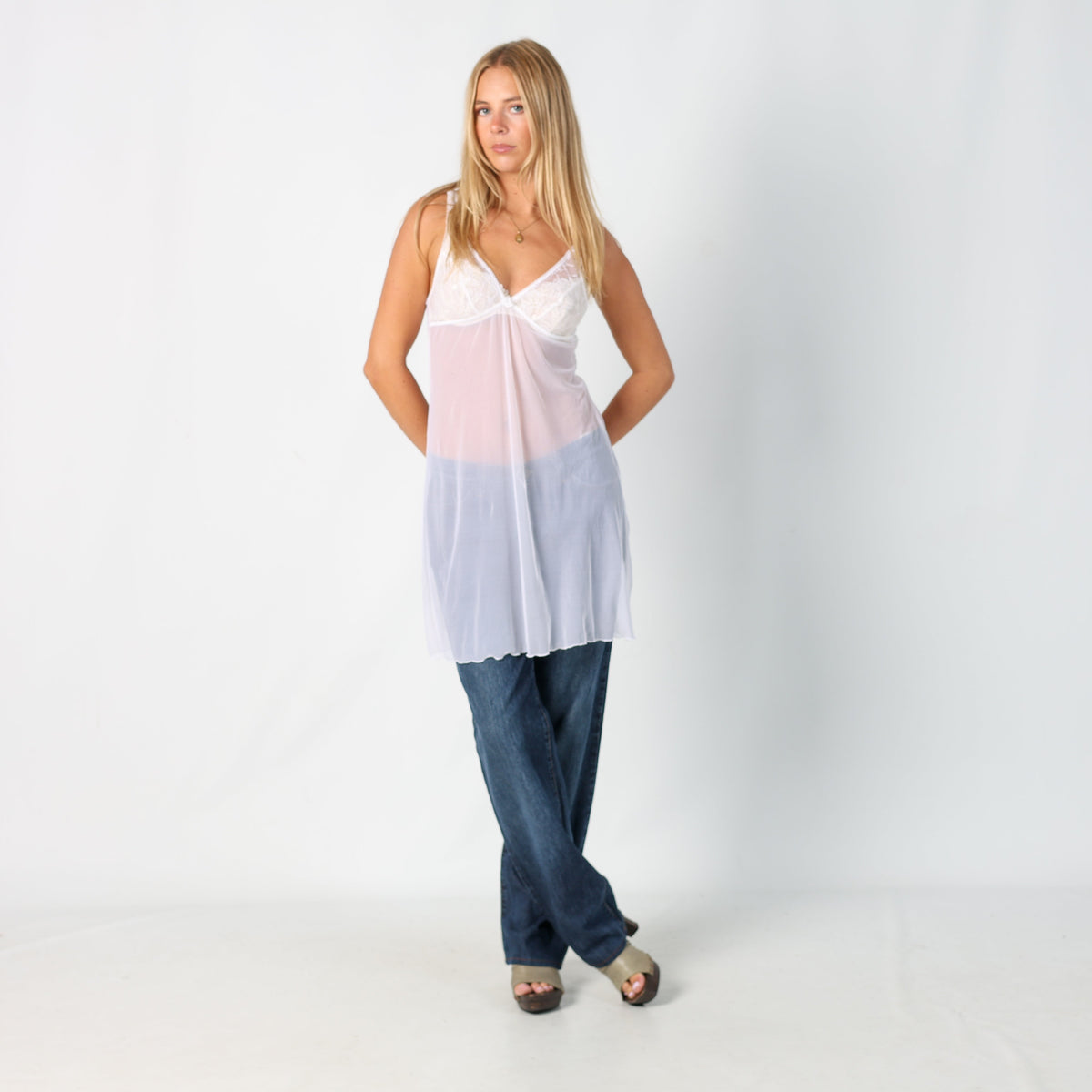Cream Y2K Intimissimi Slip Dress Sheer (S)