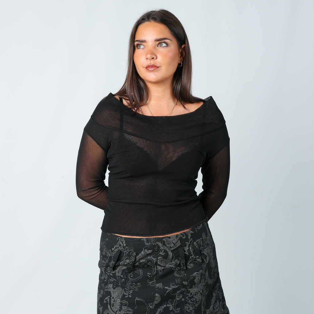 Black Y2K Paola M Long Sleeve Top Sheer (8)
