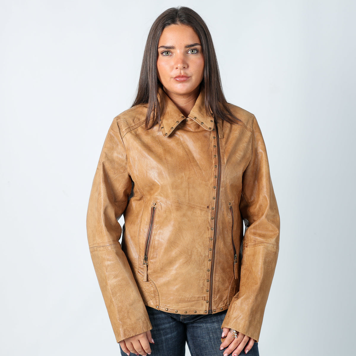 Tan Y2K David Moore Leather Jacket (L)