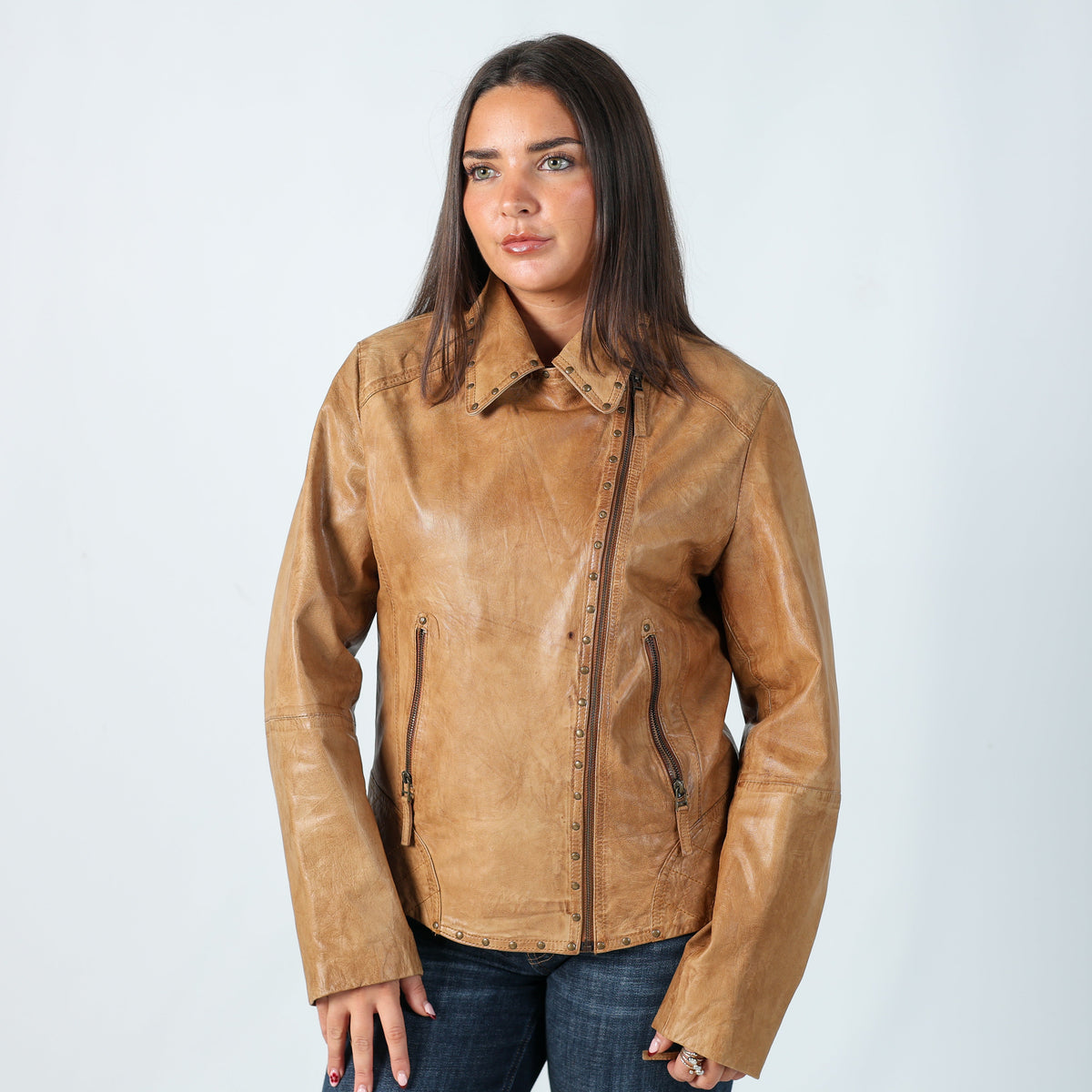 Tan Y2K David Moore Leather Jacket (L)