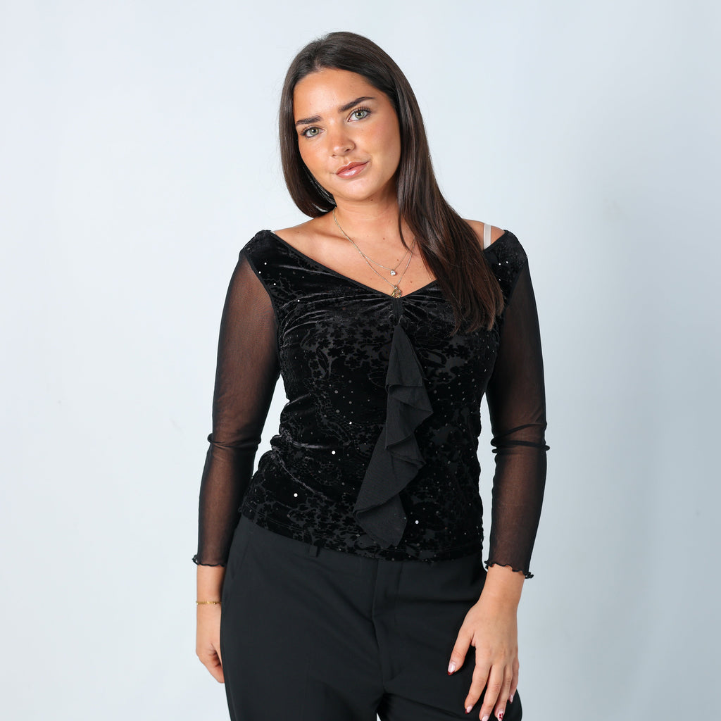 Black Y2K Long Sleeve Top sequin (10)