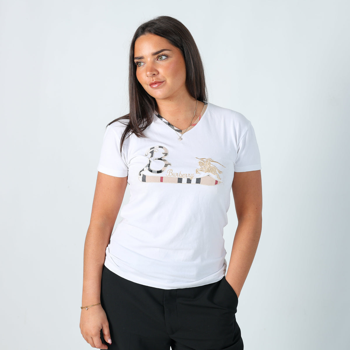 White Y2K Burberry T-shirt Spellout (M)