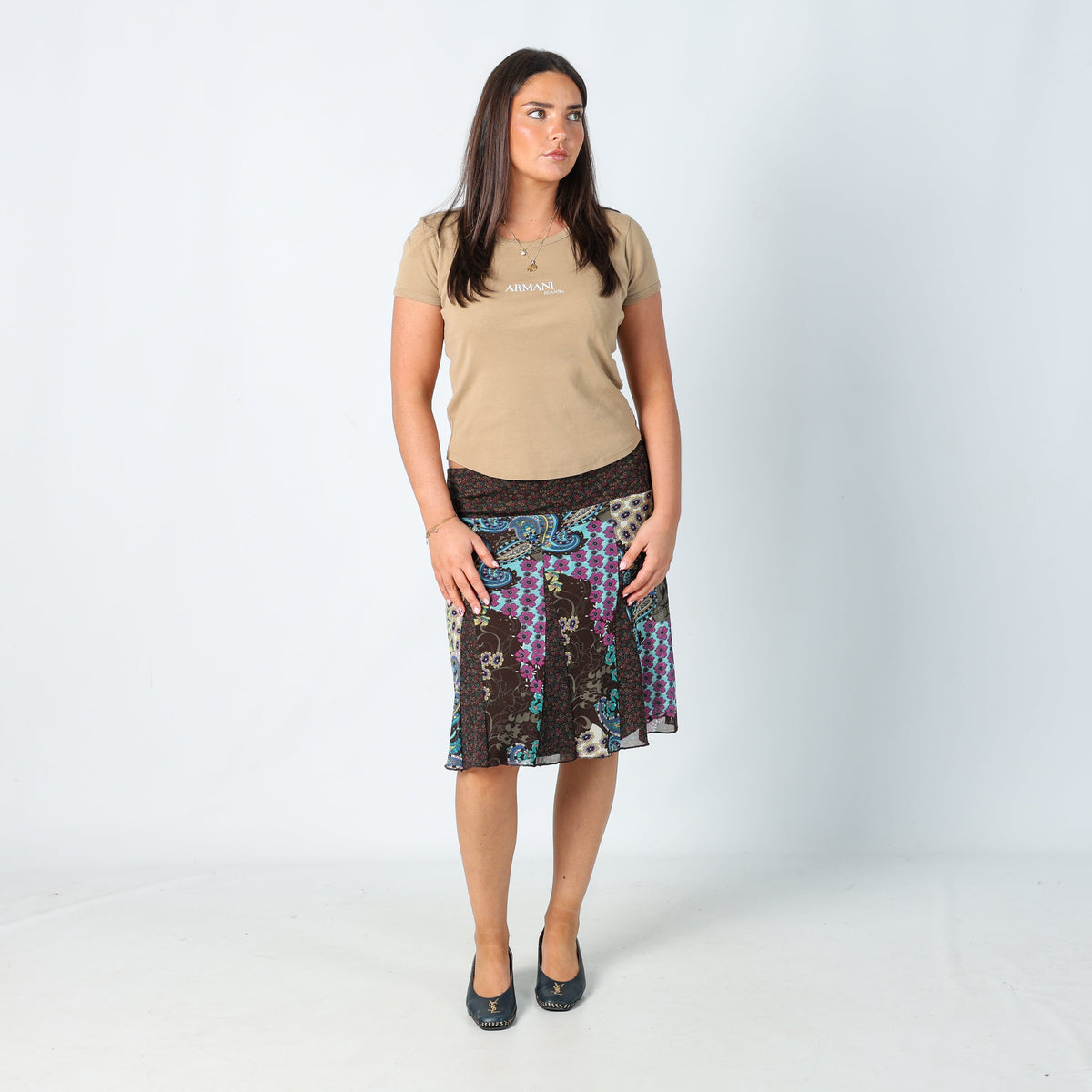Brown Y2K Rainbow Woven Midi Skirt (8)