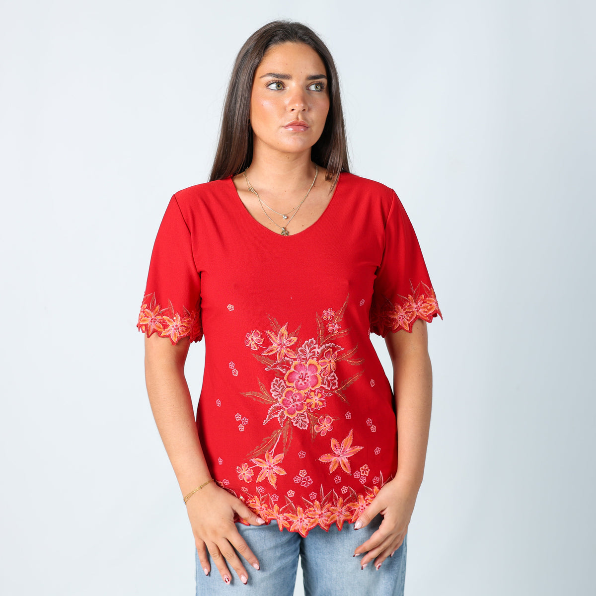 Red Y2K T-shirt Beaded (M)