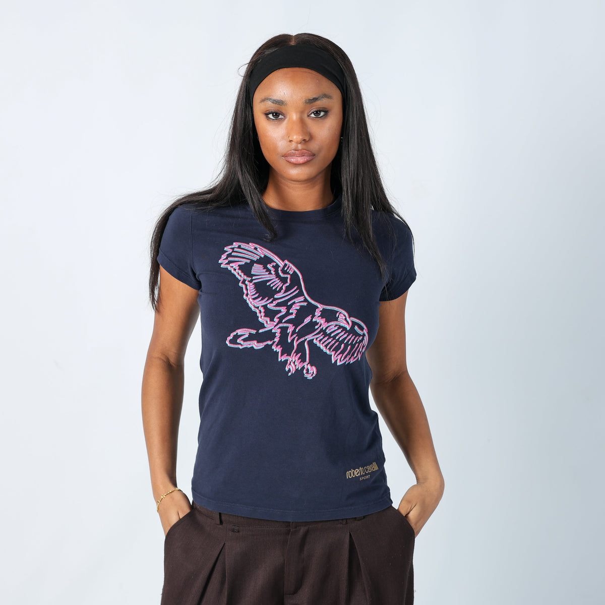 Navy Blue Y2K Roberto Cavalli T-shirt (S)