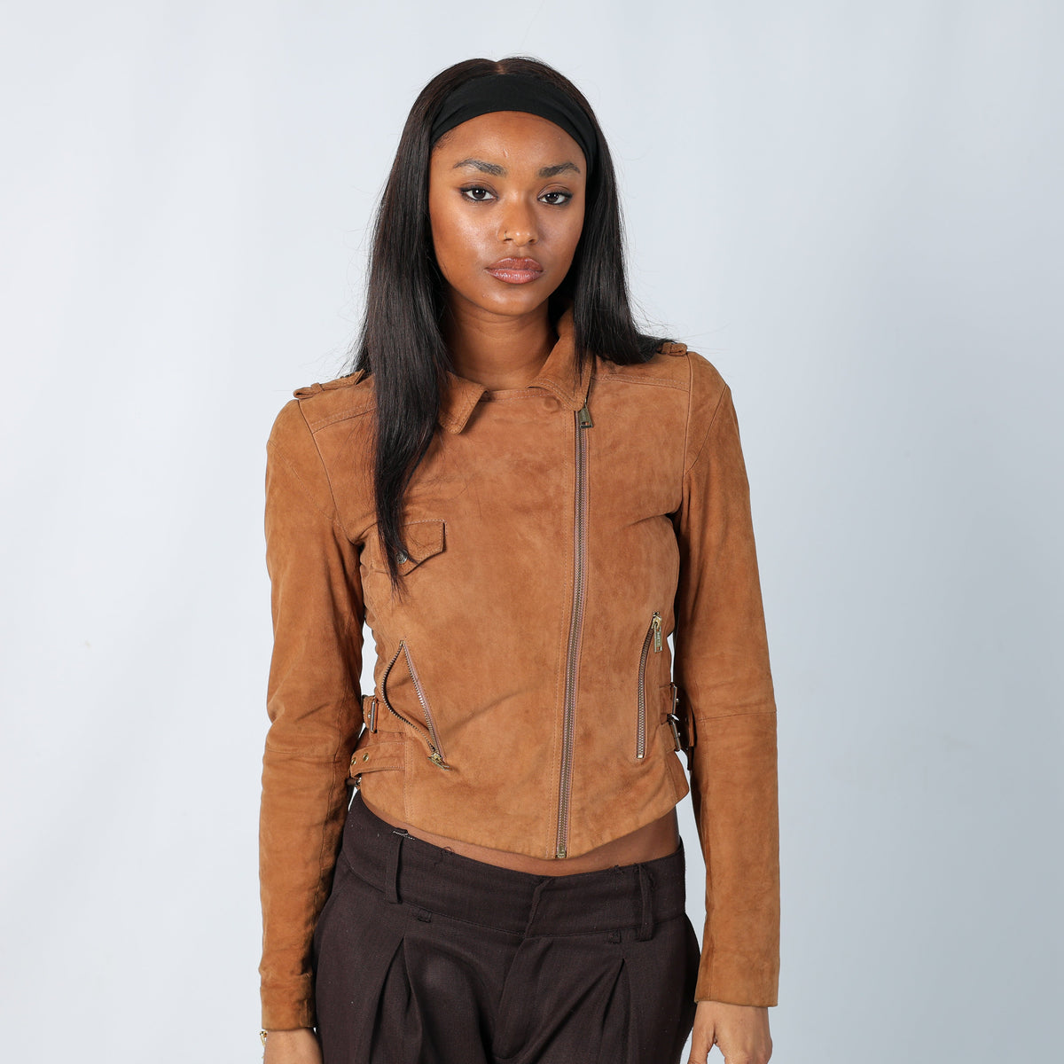 Tan Y2K Guess Jeans Leather Jacket (XS)
