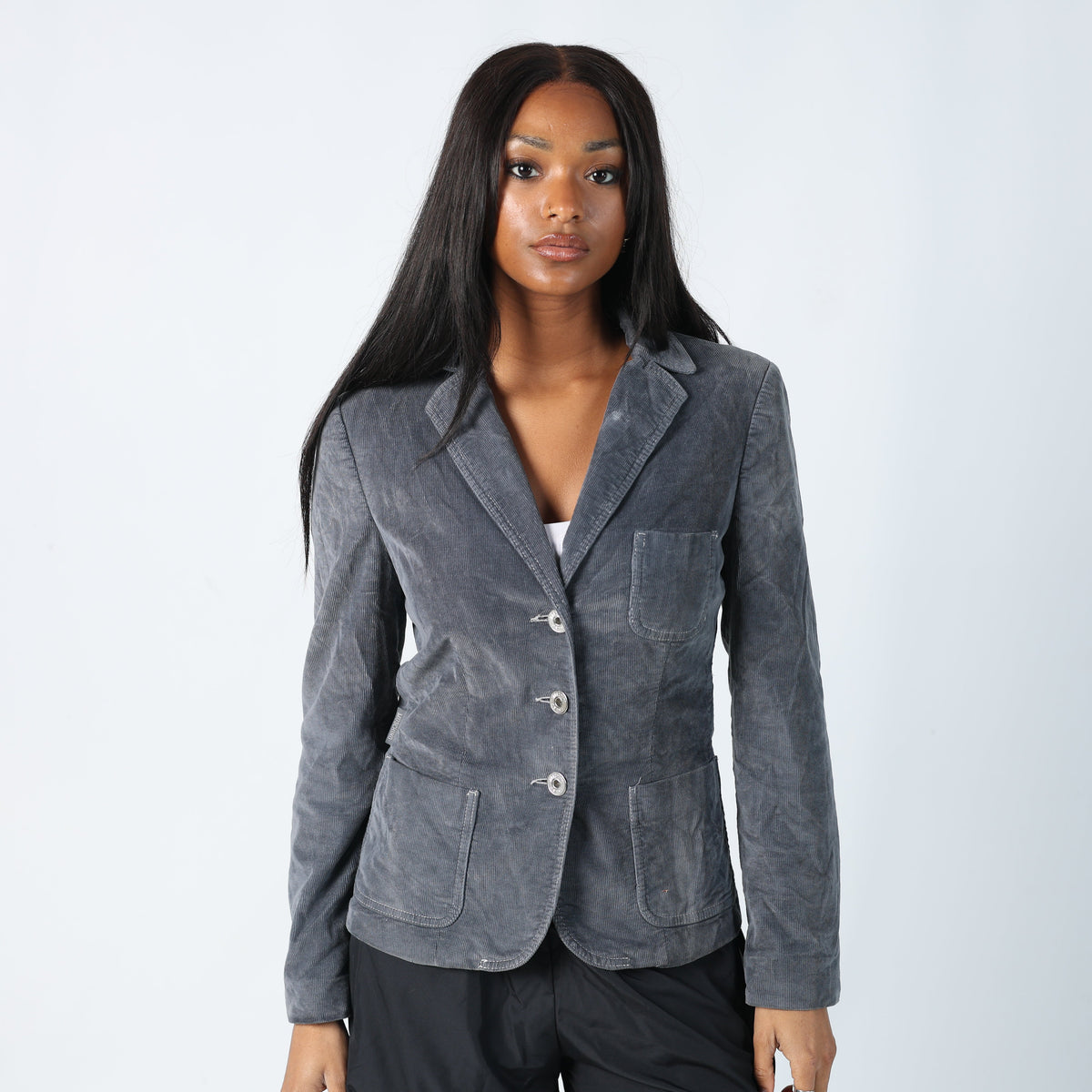 Blue Y2K Moschino Cord Jacket white stiching (16)