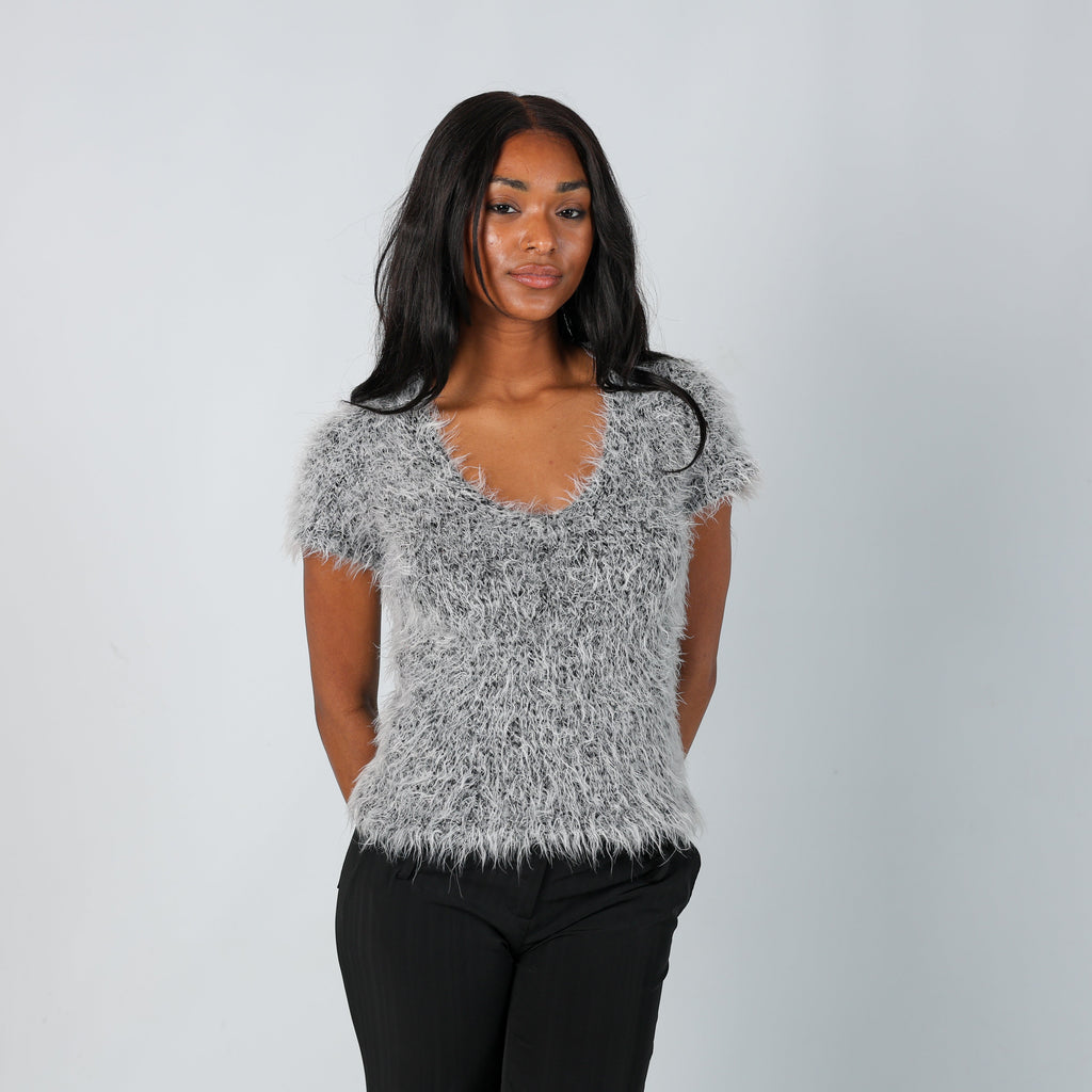 Grey Y2K Knitted Top (S)