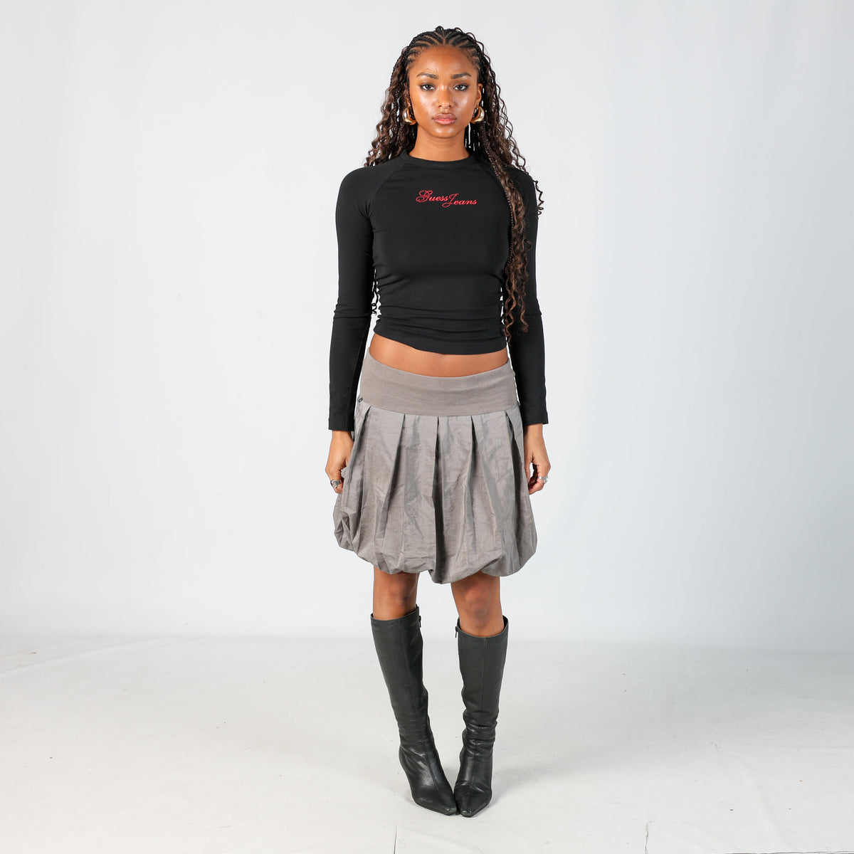 Grey Y2K Cop Copine Woven Midi Skirt (M)