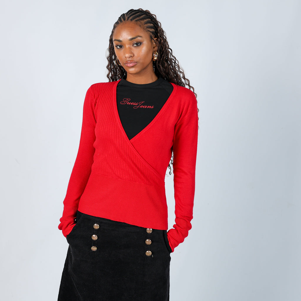 Red Y2K Coconuda Knitted Top (M)