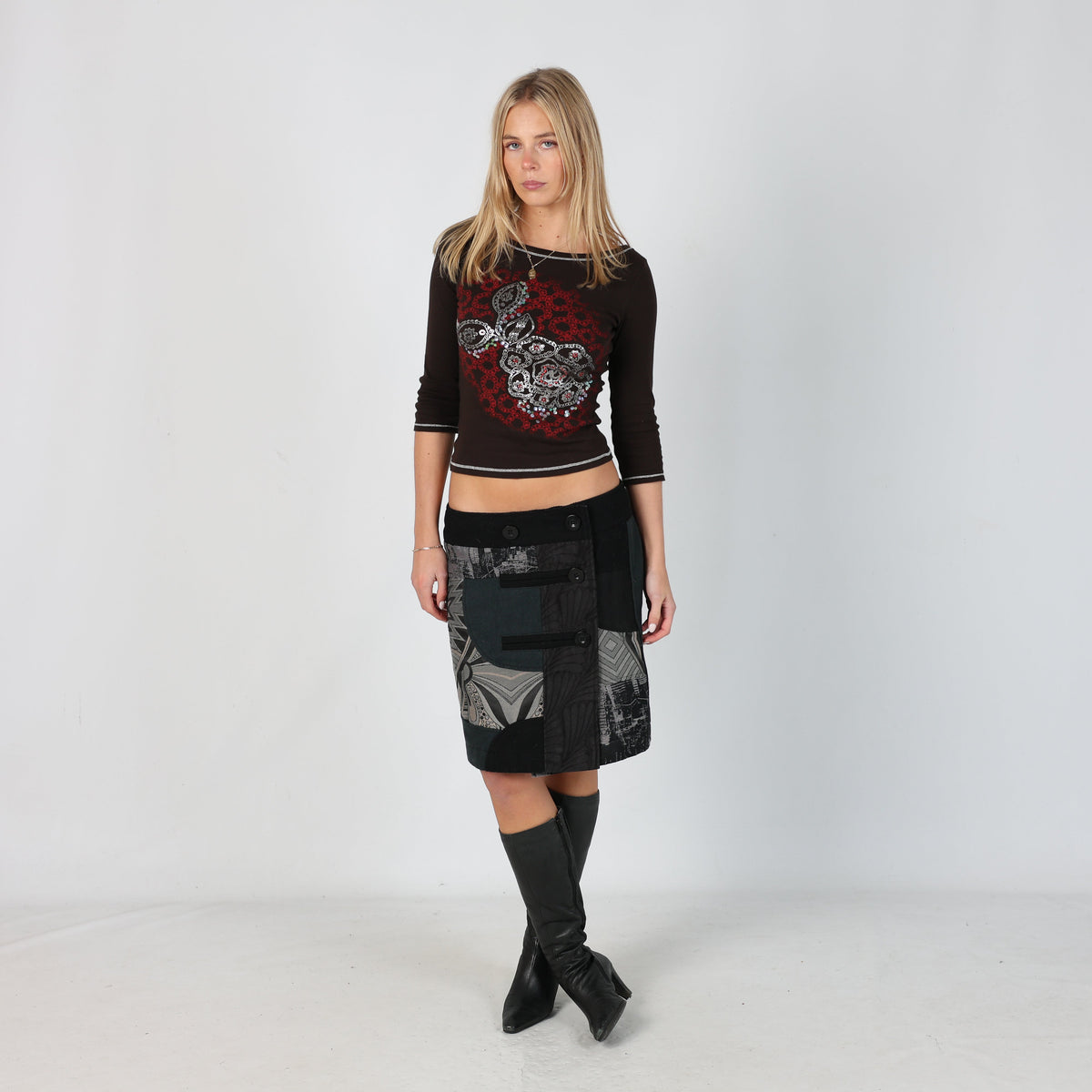 Black Y2K Woven Midi Skirt (12)