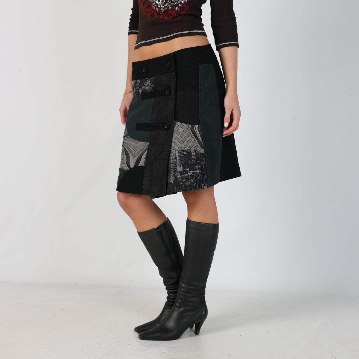 Black Y2K Woven Midi Skirt (12)