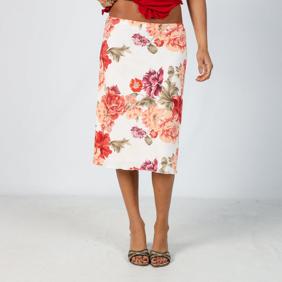 Cream Y2K Taifun Woven Midi Skirt (S)