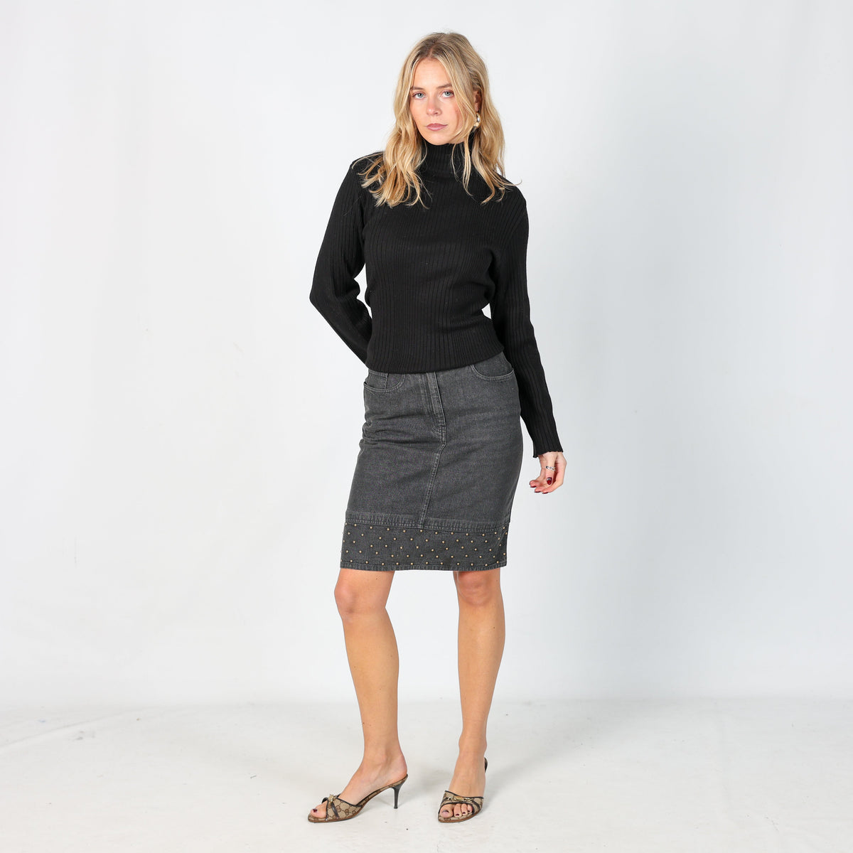 Charcoal Grey Y2K Moschino Denim Midi Skirt (6)