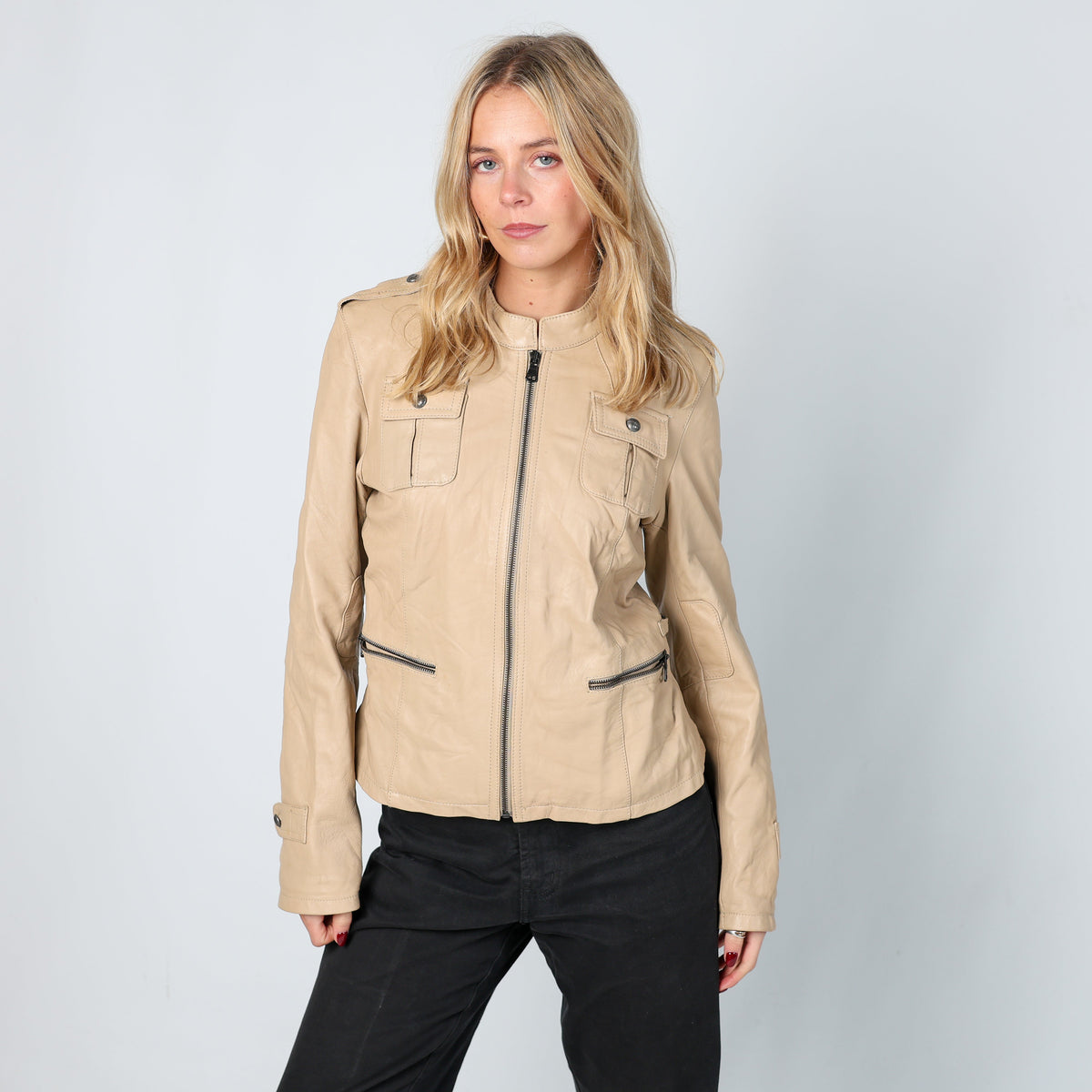 Tan Y2K Class Leather Jacket (S)
