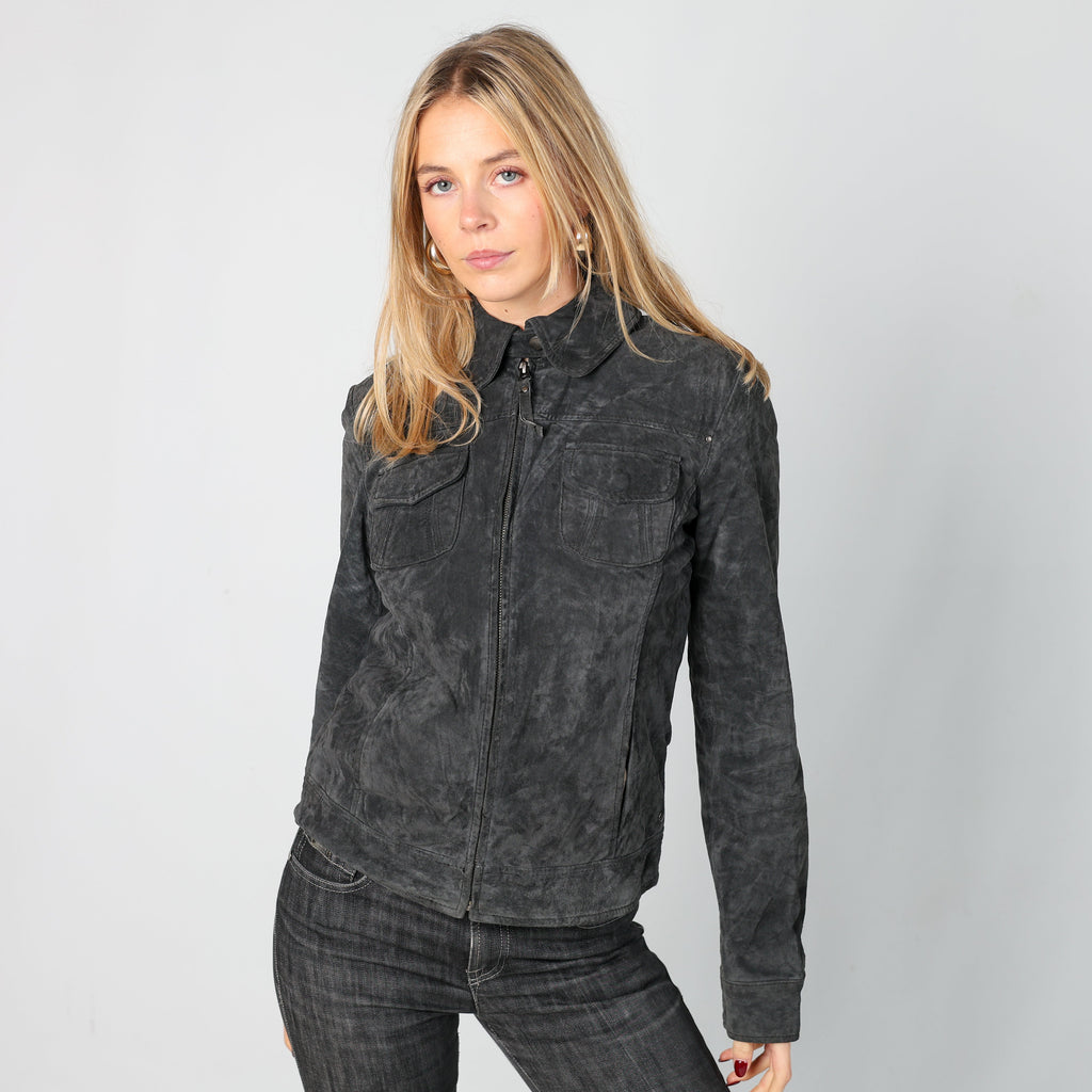 Charcoal Grey Y2K Bonobo Suede Jacket (S)