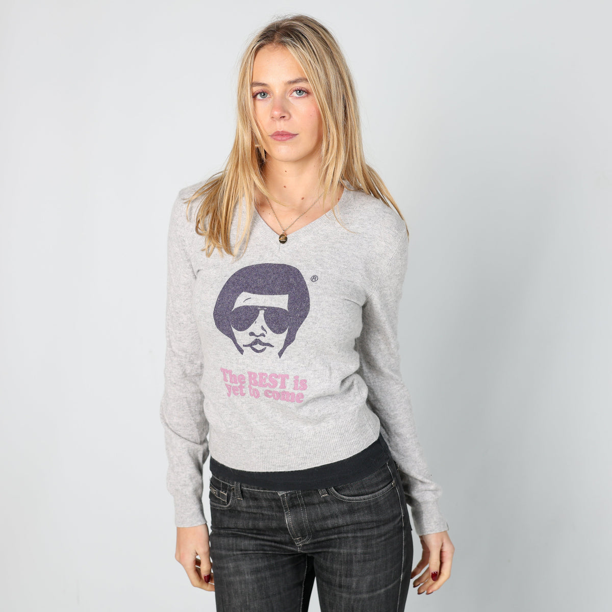 Light Grey Y2K Joe Rivetto Knitted Jumper (XS)