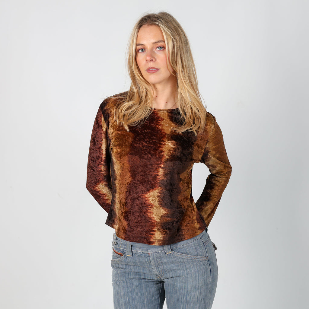 Brown Y2K Tracks Long Sleeve Top (S)