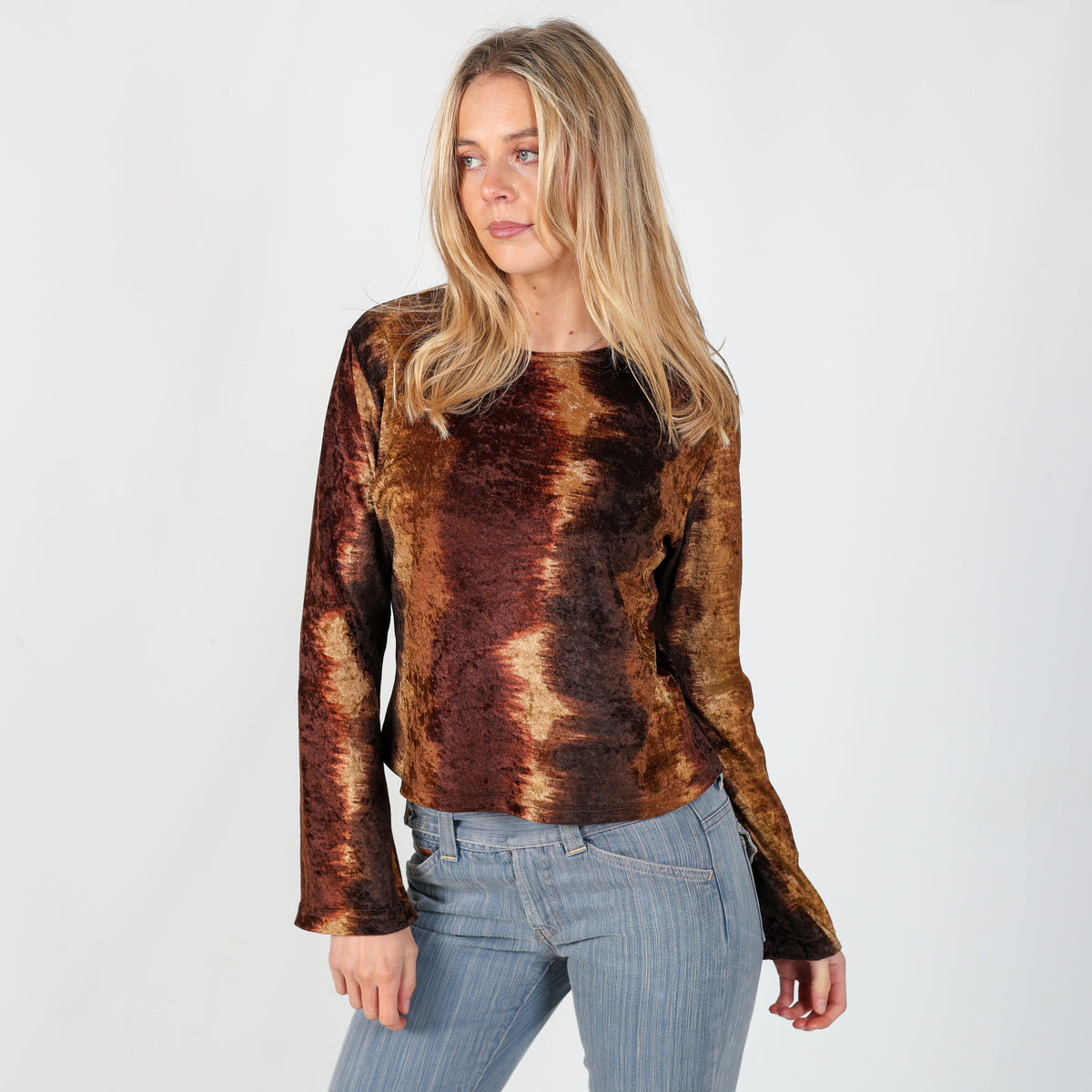 Brown Y2K Tracks Long Sleeve Top (S)